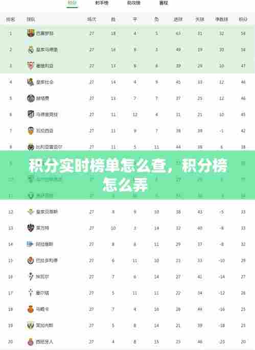 积分实时榜单怎么查，积分榜怎么弄 