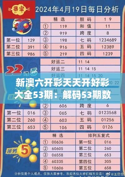 新澳六开彩天天开好彩大全53期:解码53期数字的背后逻辑