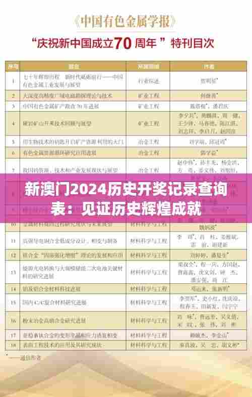 新澳门2024历史开奖记录查询表:见证历史辉煌成就