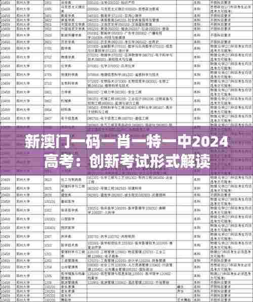 新澳门一码一肖一特一中2024高考：创新考试形式解读