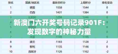 新澳门六开奖号码记录901F：发现数字的神秘力量