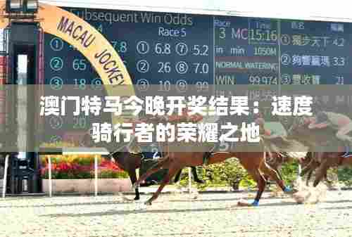 澳门特马今晚开奖结果：速度骑行者的荣耀之地