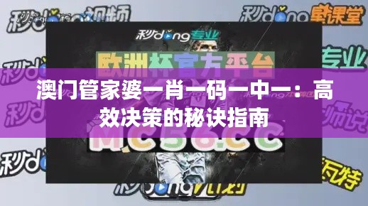 澳门管家婆一肖一码一中一:高效决策的秘诀指南