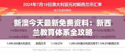 新澳今天最新免费资料:新西兰教育体系全攻略