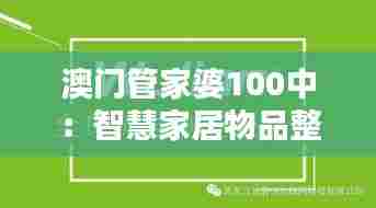 澳门管家婆100中：智慧家居物品整理术