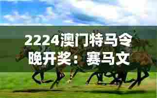 2224澳门特马令晚开奖：赛马文化，魅力传承