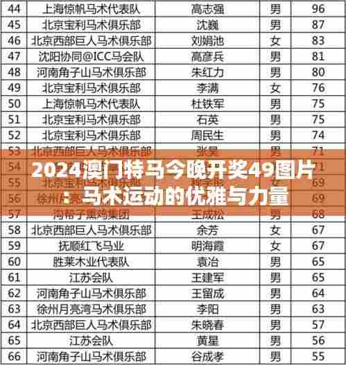 2024澳门特马今晚开奖49图片:马术运动的优雅与力量