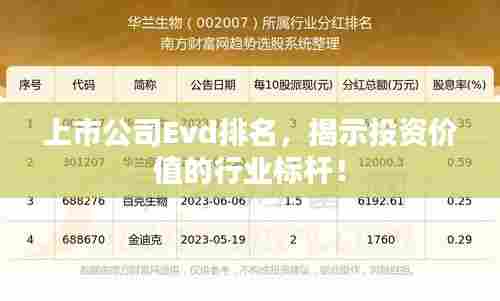 上市公司Evd排名，揭示投资价值的行业标杆！