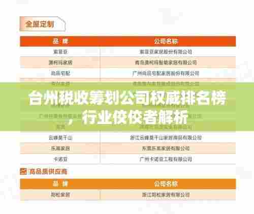 台州税收筹划公司权威排名榜,行业佼佼者解析