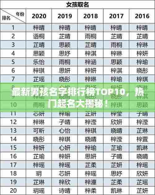 最新男孩名字排行榜TOP10,热门起名大揭秘!