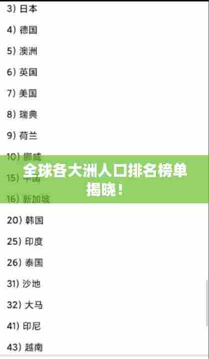 全球各大洲人口排名榜单揭晓!