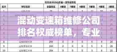 混动变速箱维修公司排名权威榜单，专业维修企业一览！