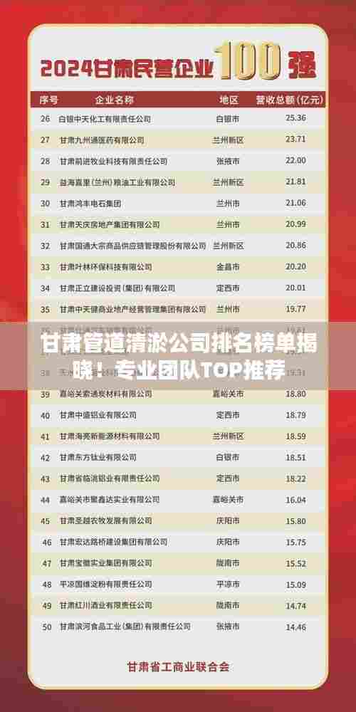 甘肃管道清淤公司排名榜单揭晓！专业团队TOP推荐