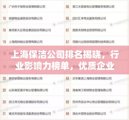 上海保洁公司排名揭晓,行业影响力榜单,优质企业一览无余!