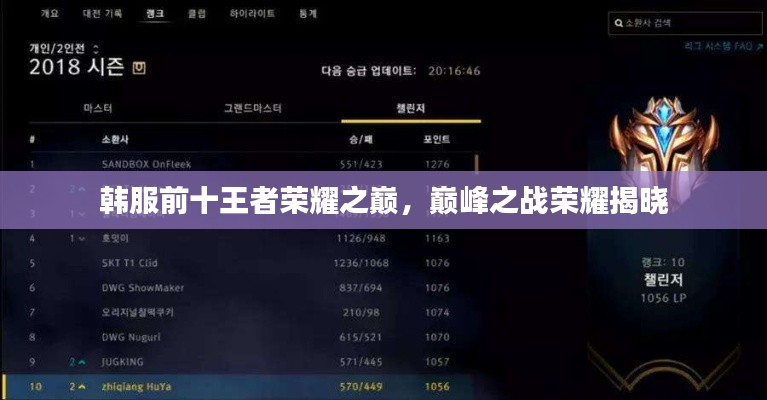 韩服前十王者荣耀之巅,巅峰之战荣耀揭晓