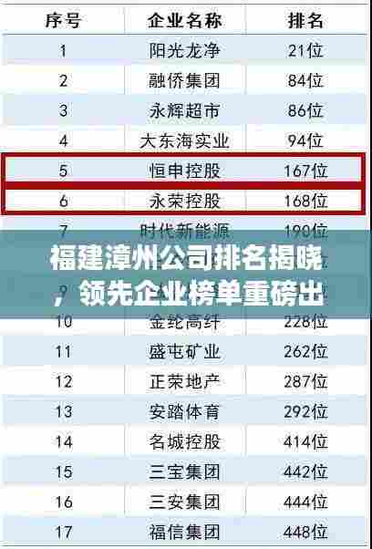 福建漳州公司排名揭晓，领先企业榜单重磅出炉！