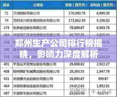 郑州生产公司排行榜揭晓,影响力深度解析