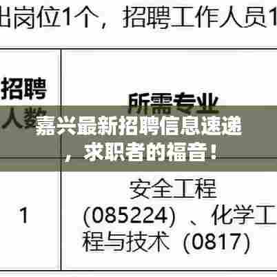 嘉兴最新招聘信息速递,求职者的福音!