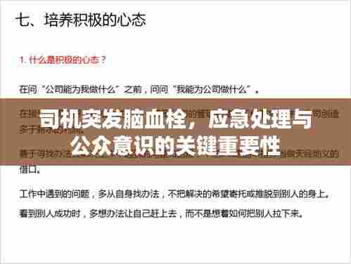 司机突发脑血栓，应急处理与公众意识的关键重要性