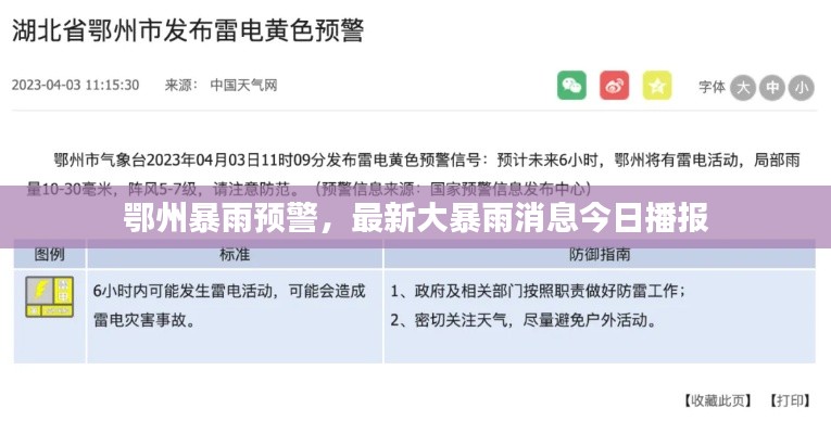 鄂州暴雨预警，最新大暴雨消息今日播报