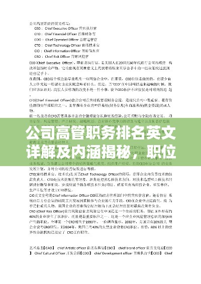 公司高管职务排名英文详解及内涵揭秘，职位等级一目了然