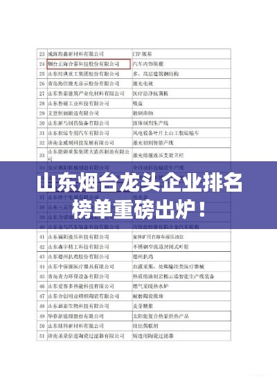 山东烟台龙头企业排名榜单重磅出炉！
