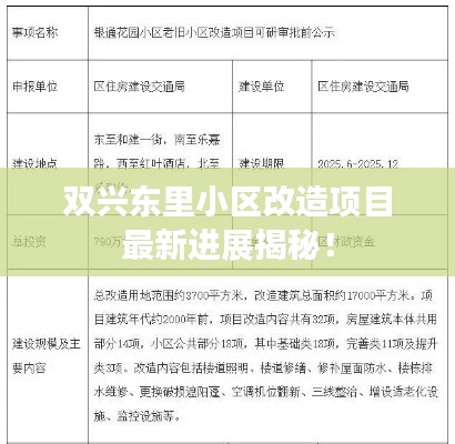 双兴东里小区改造项目最新进展揭秘!
